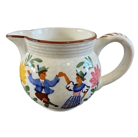 Alpine Peasant Ware 3” Creamer Dancing Couple Flowers Vintage Distressed - Picture 8 of 8